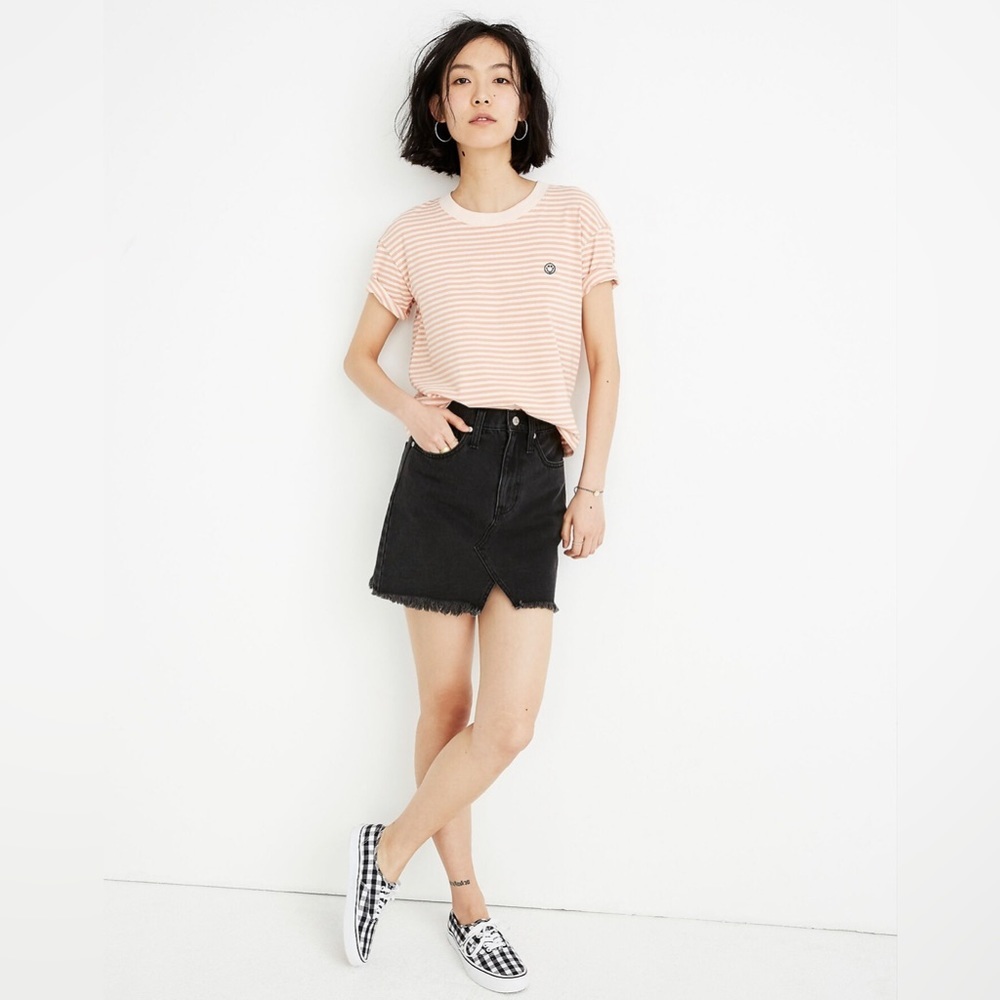 Madewell Rigid Denim A-Line Mini Skirt in Lunar Wash: Cutout Edition